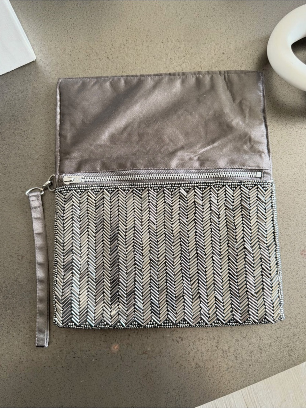 COAST Metallic Beaded Chevron Foldover Wristlet Clutch Bag